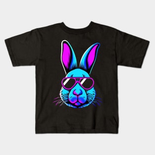 Swag Rabbit Retro Neon Retro Colorful Kids T-Shirt